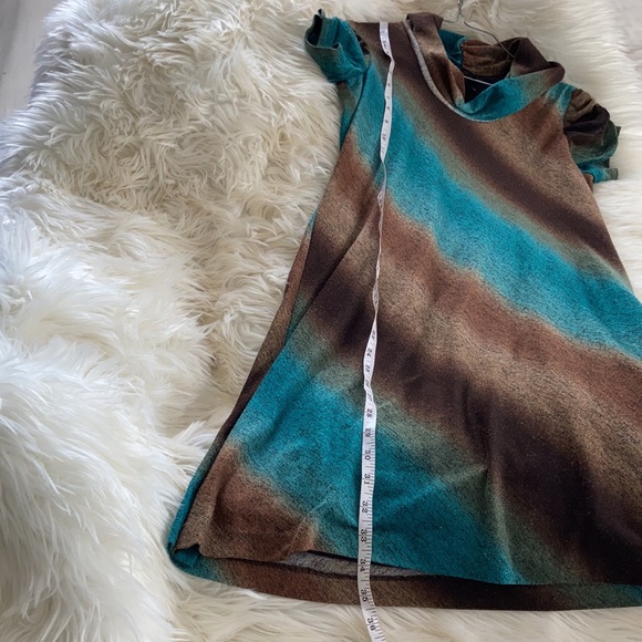 Signature by Bobbi Bee brown blue sweater cowl neck midi short sleeved dress - Picture 13 of 17